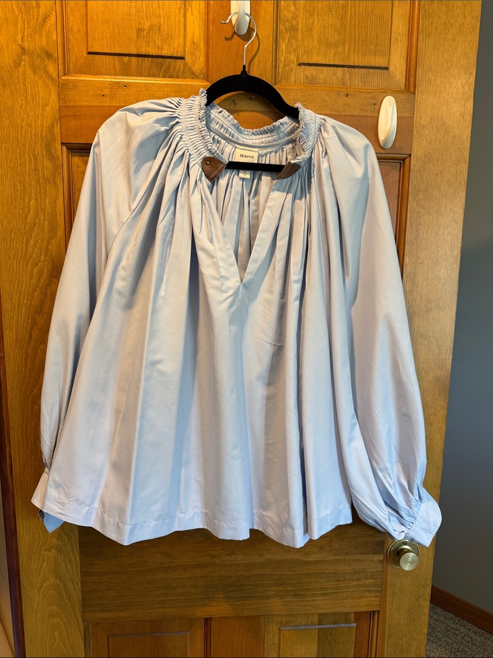 Maeve Light Blue Smocked-Neck Peasant Top 1X